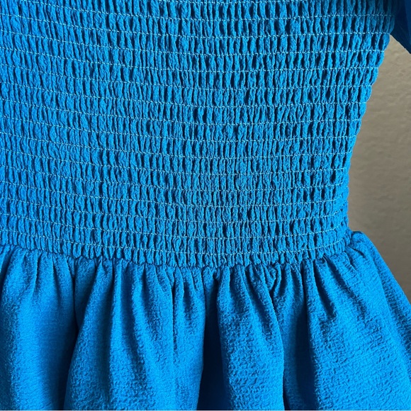 NWT Express Smocked Ruffle Off The Shoulder Dress- Size XS, Blue/Teal - Picture 5 of 11